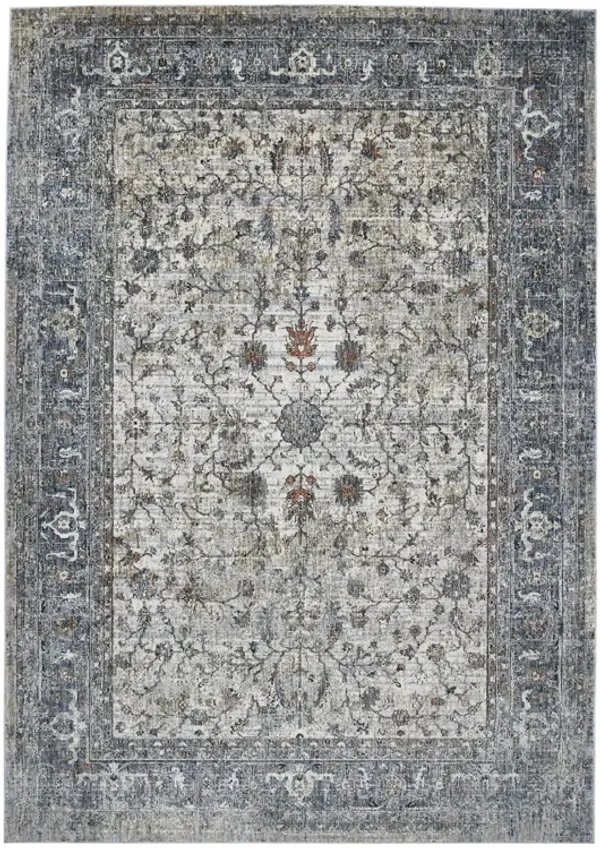 8' x 10' Oriental Power Loom Area Rug - Ivory Blue And Gray