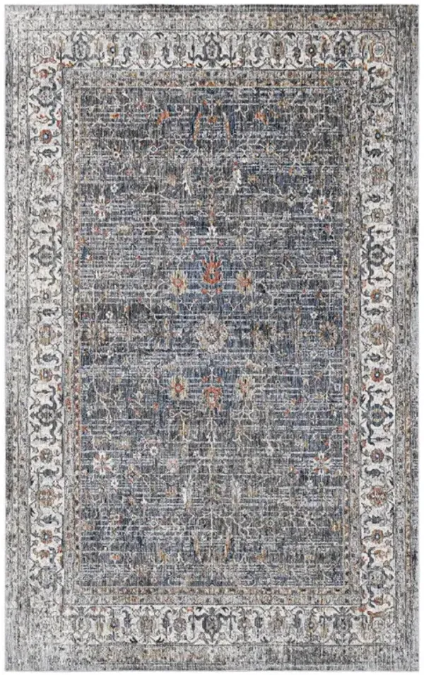 8' x 10' Oriental Power Loom Area Rug - Ivory Charcoal And Orange