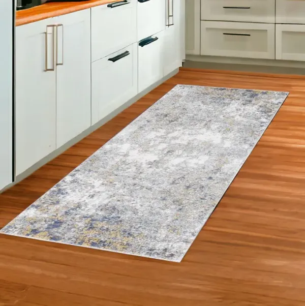 8' Abstract Power Loom Runner Rug - Ivory Blue And Yellow