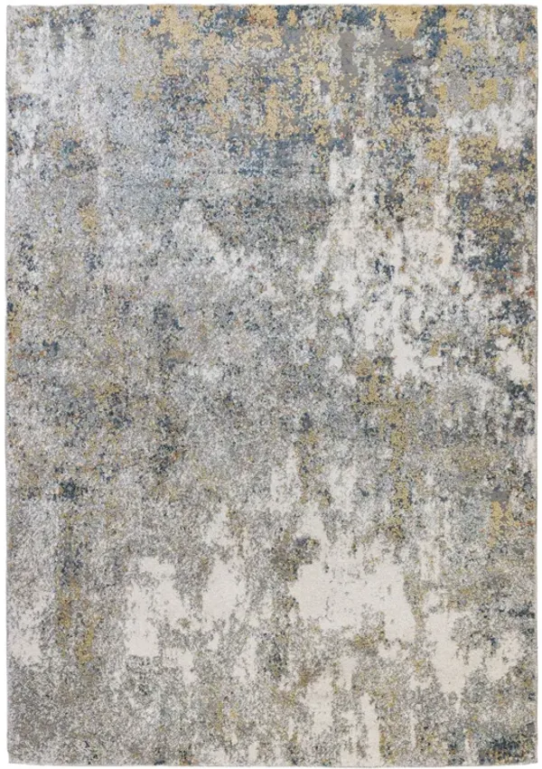 8' x 10' Abstract Power Loom Area Rug - Ivory Blue And Yellow