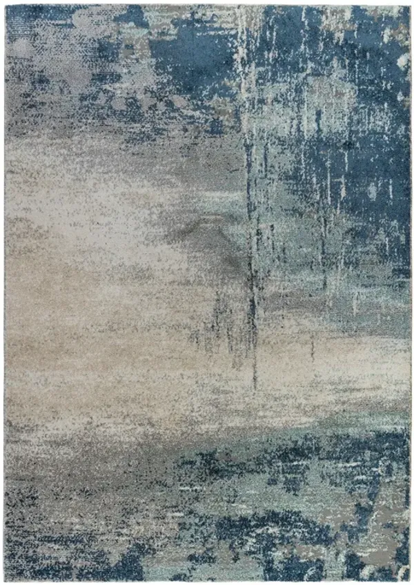 2' x 3' Abstract Power Loom Area Rug - Dark Blue And Gray