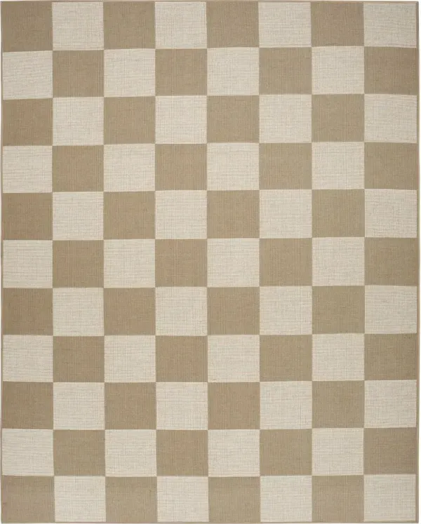 8' x 10' Geometric Power Loom Washable Non Skid Area Rug - Natural And Ivory