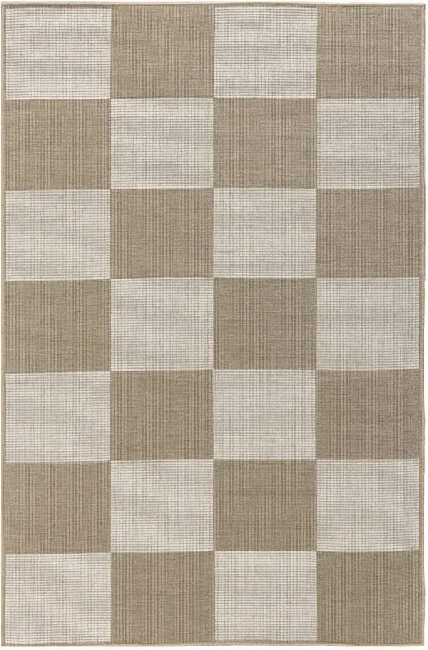 3.9' x 5.9' Geometric Power Loom Washable Non Skid Area Rug - Natural And Ivory