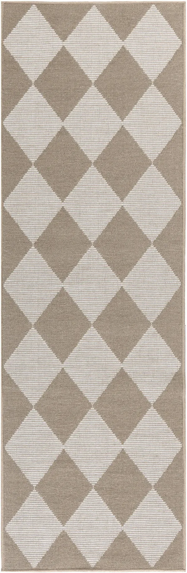 8' Geometric Power Loom Washable Non Skid Runner Rug - Natural And Ivory
