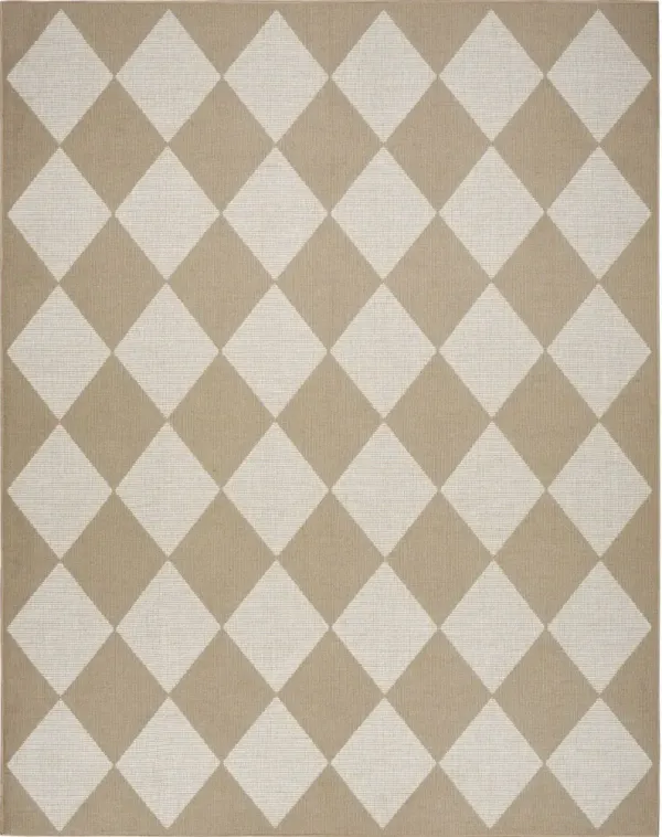 5' x 7' Geometric Power Loom Washable Non Skid Area Rug - Natural And Ivory