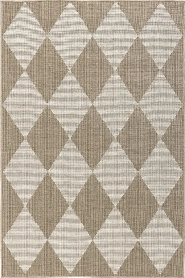 4' x 6' Geometric Power Loom Washable Non Skid Area Rug - Natural And Ivory