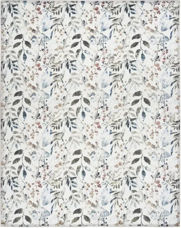 5.2' x 7' Floral Power Loom Washable Non Skid Cotton Blend Area Rug - Ivory Green And Red