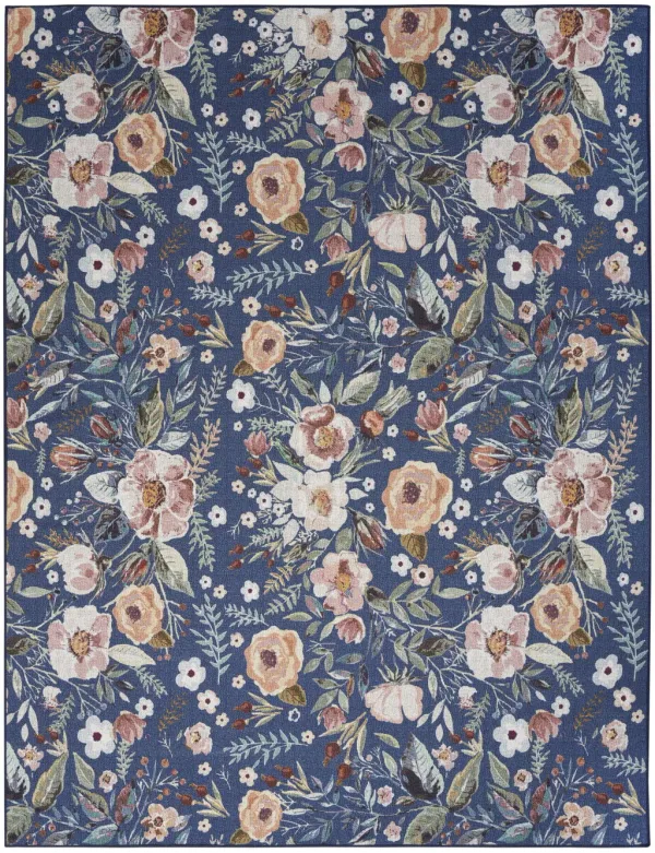 6' x 9' Floral Power Loom Washable Non Skid Area Rug - Blue And Green