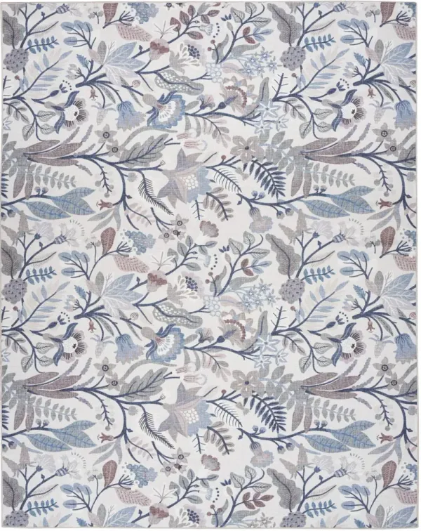 8' x 10' Floral Power Loom Washable Non Skid Cotton Blend Area Rug - Ivory Green And Red