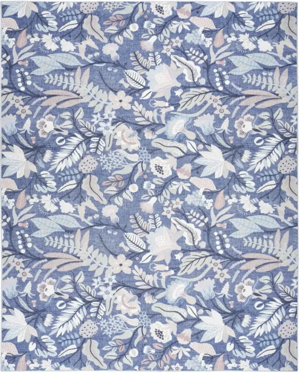 8' x 10' Floral Power Loom Washable Non Skid Area Rug - Blue And Off White