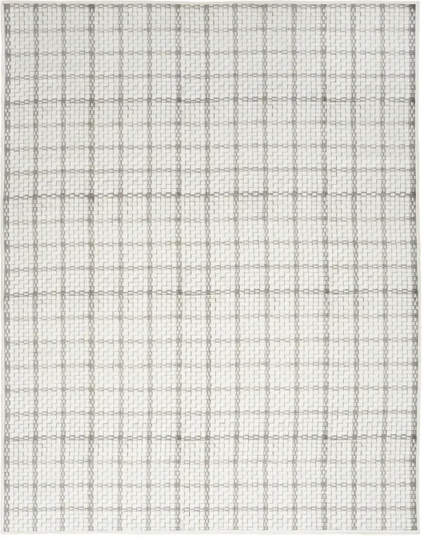 8' x 10' Geometric Power Loom Washable Non Skid Area Rug - Ivory And Gray