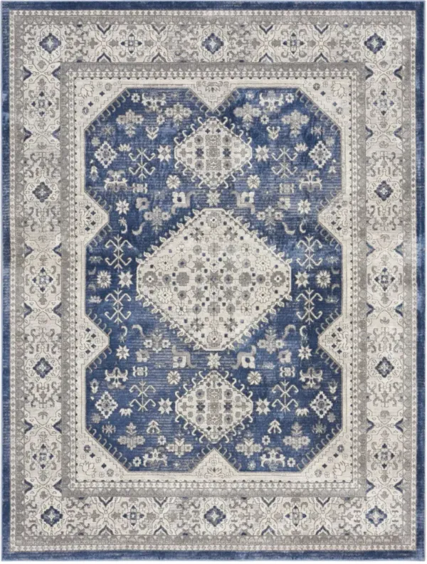 9' x 12' Oriental Power Loom Area Rug - Ivory Blue And Gray