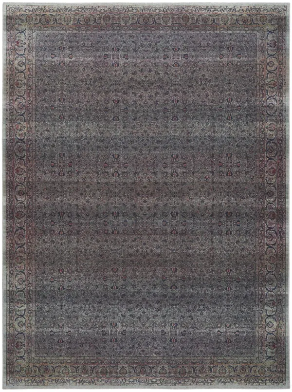 5' x 7' Oriental Power Loom Distressed Washable Non Skid Area Rug - Blue And Brown