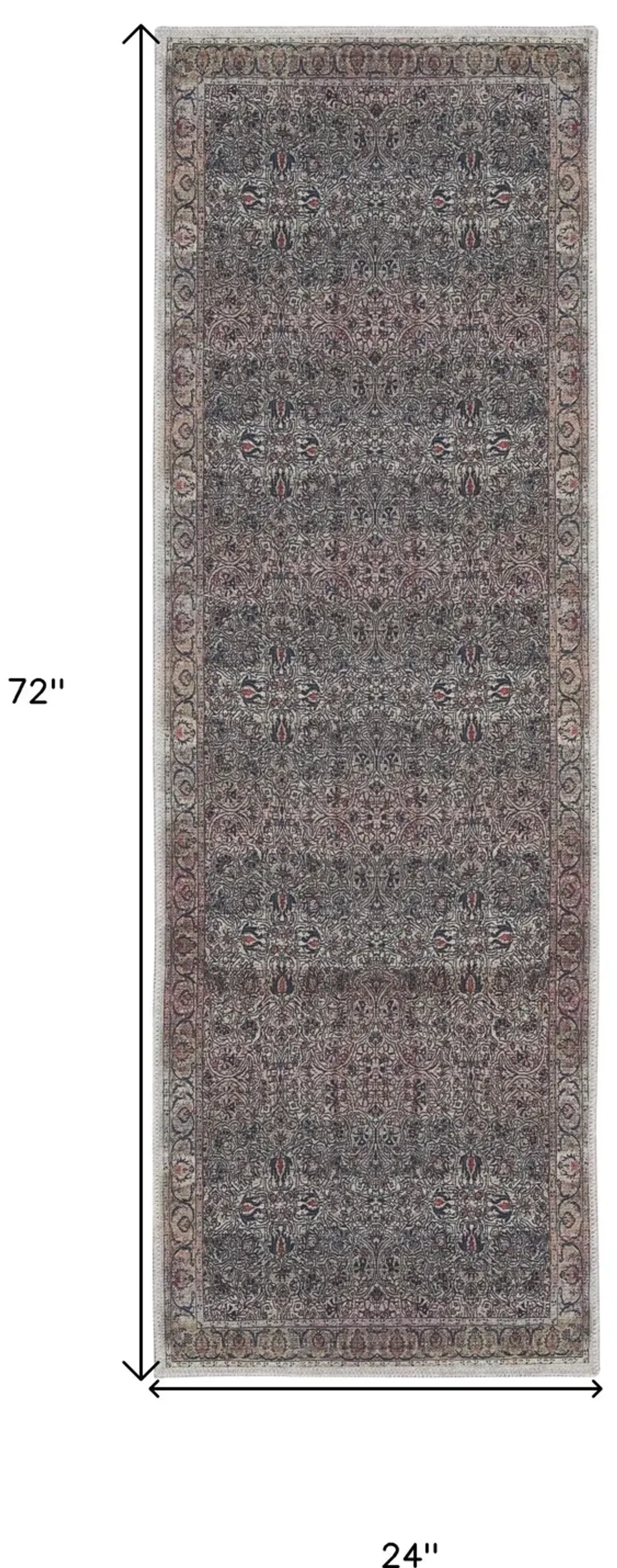 6' Oriental Power Loom Distressed Washable Non Skid Runner Rug - Blue And Brown