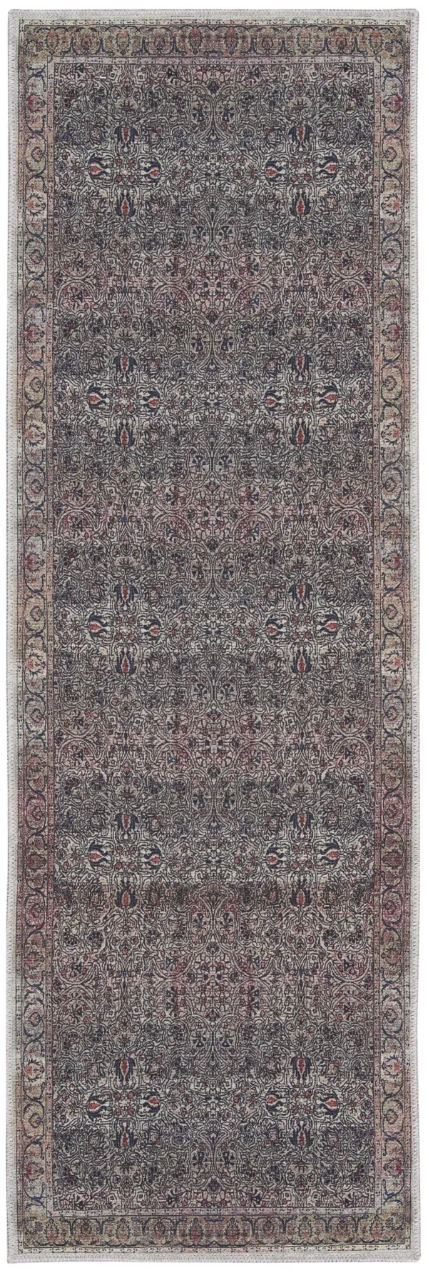 6' Oriental Power Loom Distressed Washable Non Skid Runner Rug - Blue And Brown