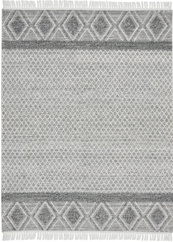 8' x 11' Geometric Hand Woven Area Rug With Fringe - Ivory And Gray