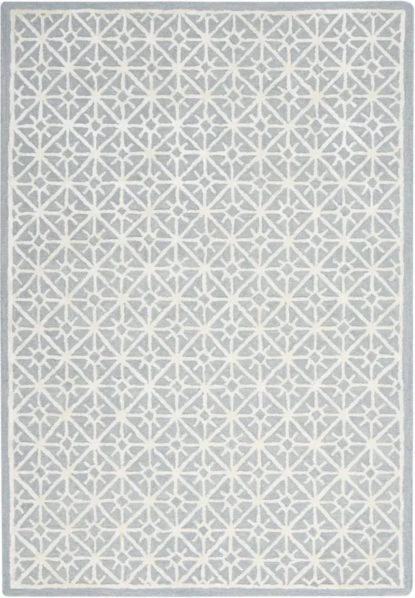 4' x 6' Geometric Hand Tufted Area Rug - Light Blue And White