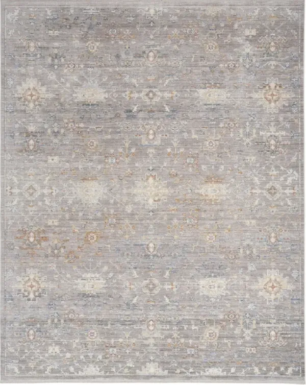 8' x 10' Oriental Power Loom Distressed Area Rug With Fringe - Ivory Blue And Gray