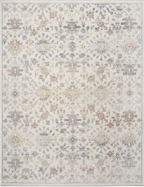 8' x 10' Oriental Power Loom Distressed Area Rug With Fringe - Ivory And Gray