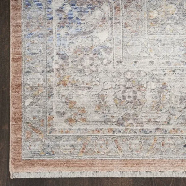 8' Oriental Power Loom Distressed Runner Rug With Fringe - Brown And Blue