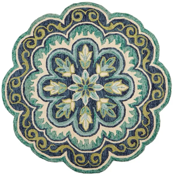 5' x 5' Round Wool Floral Hand Tufted Area Rug - Green