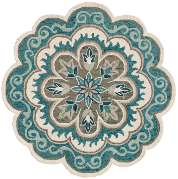 6' x 6' Round Wool Floral Hand Tufted Area Rug - Blue