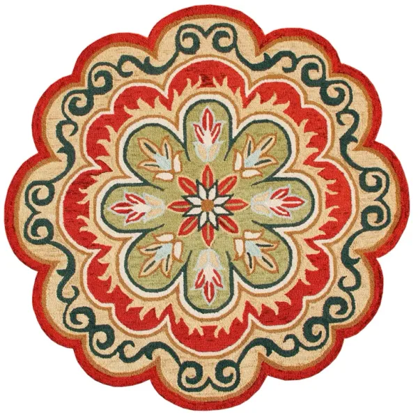 4' Round Wool Floral Hand Tufted Area Rug - Orange
