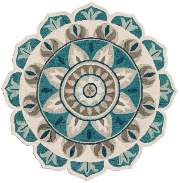 4' x 4' Round Wool Floral Hand Tufted Area Rug - Blue