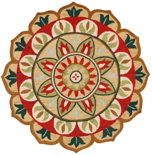 4' Round Wool Floral Hand Tufted Area Rug - Red