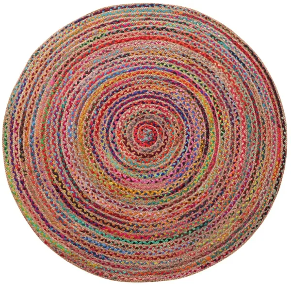 5' x 5' Round Geometric Hand Braided Area Rug - Tan