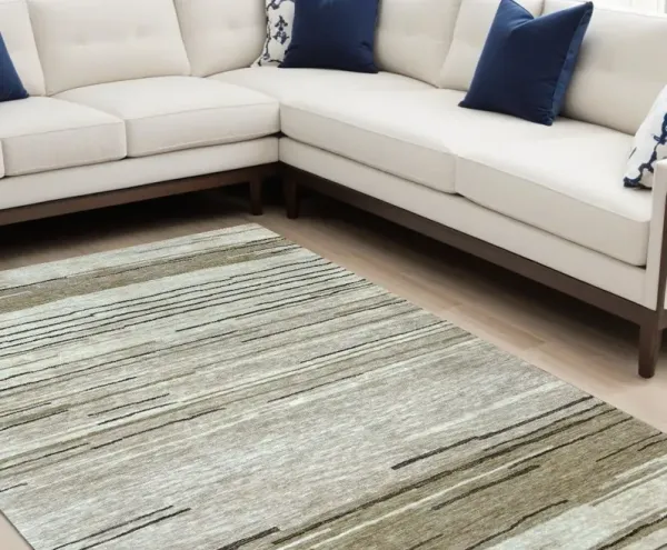 8' x 11' Abstract Power Loom Distressed Non Skid Area Rug - Beige And Brown