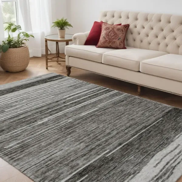 5' x 8' Abstract Power Loom Distressed Non Skid Area Rug - Gray And Black