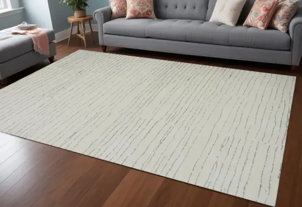7' x 10' Abstract Power Loom Distressed Non Skid Area Rug - Beige And Gray