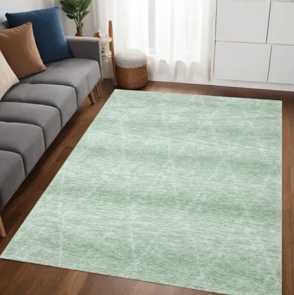 5' x 8' Geometric Power Loom Distressed Non Skid Area Rug - Green And Ivory