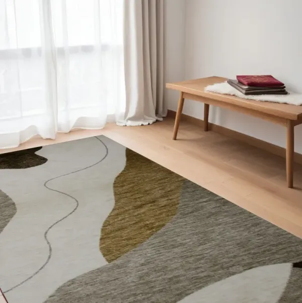 5' x 8' Abstract Power Loom Distressed Area Rug - Beige And Brown