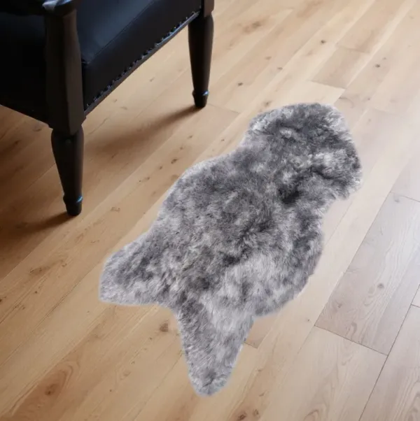 2' x 3' Sheepskin Handmade Non Skid Genuine Sheepskin Area Rug - Gray