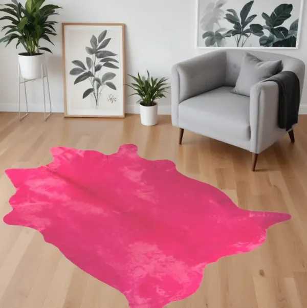 5' x 7' Hand Knotted Area Rug - Pink Cowhide