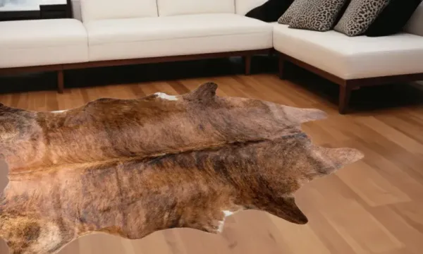 6' x 7' Hand Knotted Area Rug - Brown Cowhide