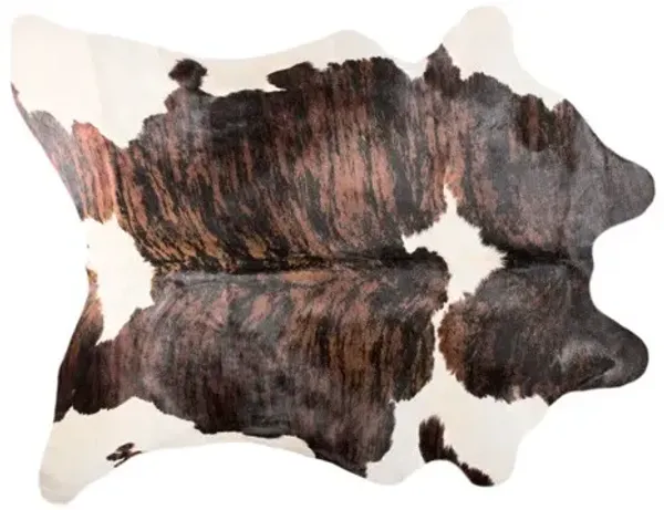 5' x 7' Hand Knotted Cowhide Area Rug - Dark Brown And White