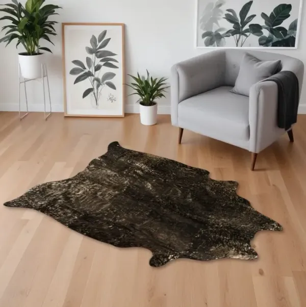 5' x 7' Gold Cowhide Hand Knotted Area Rug - Black And Copper