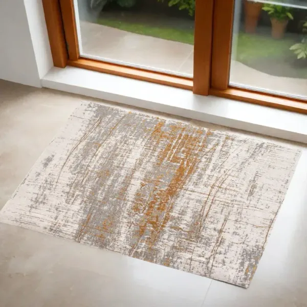 3' x 5' Abstract Non Skid Area Rug - Gray And Gold