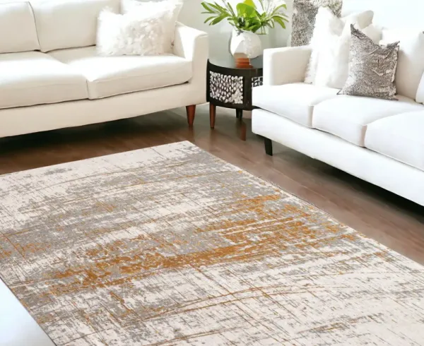 8' x 11' Abstract Non Skid Area Rug - Gray And Gold