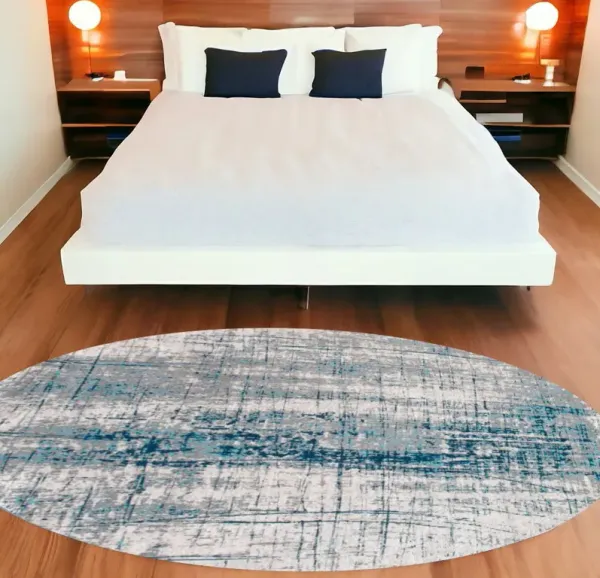 7' x 7' Modern Round Abstract Non Skid Area Rug - Blue And Gray