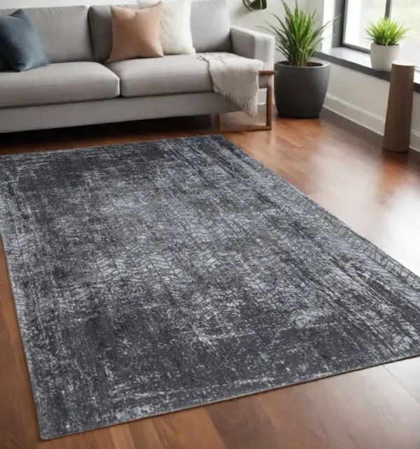 5' x 7' Chevron Non Skid Area Rug - Black And Gray