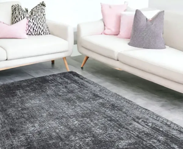 7' x 9' Chevron Non Skid Area Rug - Black And Gray