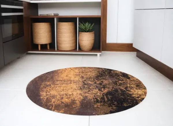 5' Round Abstract Non Skid Area Rug - Yellow And Brown