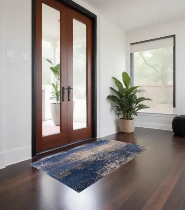 3' x 5' Abstract Non Skid Area Rug - Blue And Gray