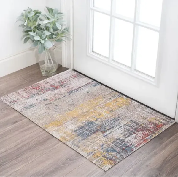 2.6' x 4.9' Abstract Non Skid Area Rug - White