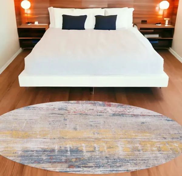 7' x 7' Round Abstract Non Skid 100% PET Area Rug - White