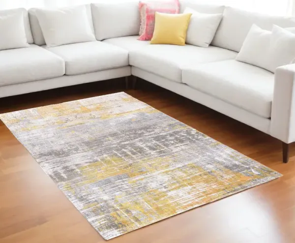 5' x 7' Abstract Non Skid Area Rug - Yellow And Gray
